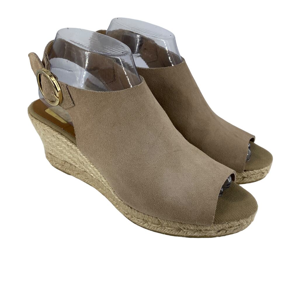 Women's KANNA Size 39 Beige Suede Wedge Espadrille Sling Back Sandals Peep Toe - Picture 4 of 13